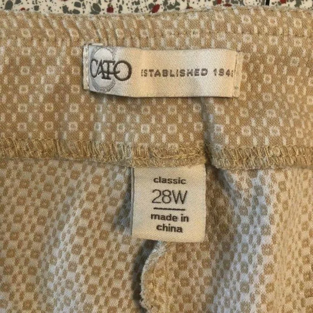 Cato Size 28W Tan White Square Pull On Classic Pants - Picture 2 of 4